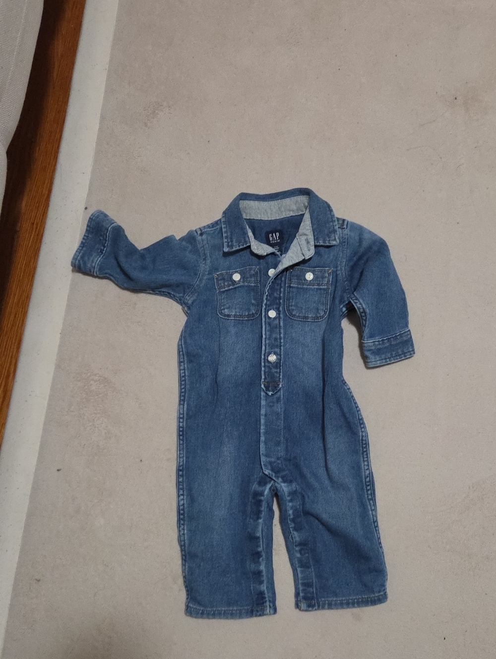 GAP Blue Denim Long-Sleeve Baby Romper